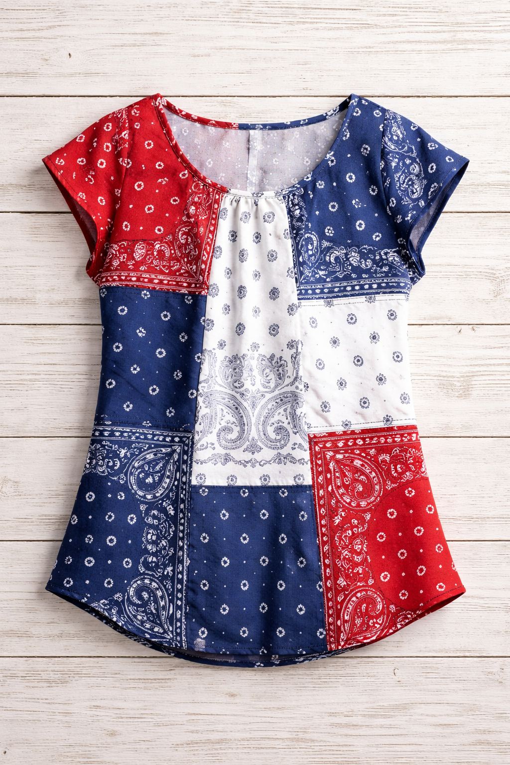 How to Turn Red, White & Blue Bandannas into a Cute Cap-Sleeve Women’s Shirt